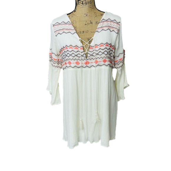 Umgee Boho Swing Style Embroidered Aztec Style Lined Dress - Picture 9 of 14